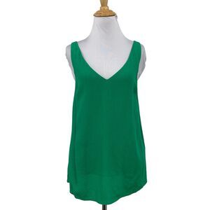 Joules Top Womens 4 Kelly Green Kyra Solid V Neck Sleeveless Chiffon Lined Split